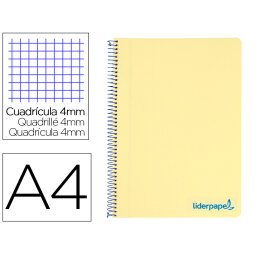 Cuaderno espiral liderpapel a4 wonder tapa plastico 80h 90gr cuadro 4mm con margen color amarillo