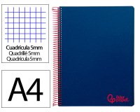 Cuaderno espiral liderpapel a4 micro wonder tapa plastico 120h 90gr cuadro 5mm 5 banda 4 taladros color azul marino