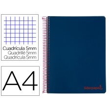 Cuaderno espiral liderpapel a4 micro wonder tapa plastico 120h 90 gr cuadro 5 mm 5 banda4 taladros color azul marino