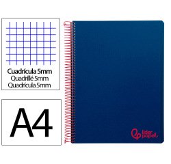 Cuaderno espiral liderpapel a4 micro wonder tapa plastico 120h 90gr cuadro 5mm 5 banda 4 taladros color azul marino