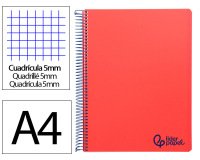 Cuaderno espiral liderpapel a4 micro wonder tapa plastico 120h 90gr cuadro 5mm 5 bandas 4 taladros color rojo