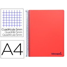 Cuaderno espiral liderpapel a4 micro wonder tapa plastico 120h 90 gr cuadro 5 mm 5 bandas 4 taladros color rojo