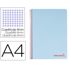 Cuaderno espiral liderpapel a4 wonder tapa plastico 80h 90gr cuadro 4mm con margen color azul