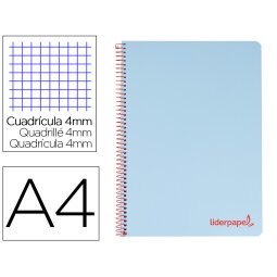 Cuaderno espiral liderpapel a4 wonder tapa plastico 80h 90gr cuadro 4mm con margen color azul