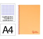 Cuaderno espiral liderpapel a4 wonder tapa plastico 80h 90gr cuadro 4mm con margen color naranja