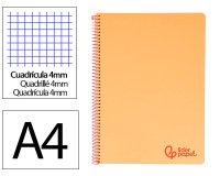 Cuaderno espiral liderpapel a4 wonder tapa plastico 80h 90gr cuadro 4mm con margen color naranja