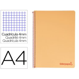 Cuaderno espiral liderpapel a4 wonder tapa plastico 80h 90gr cuadro 4mm con margen color naranja