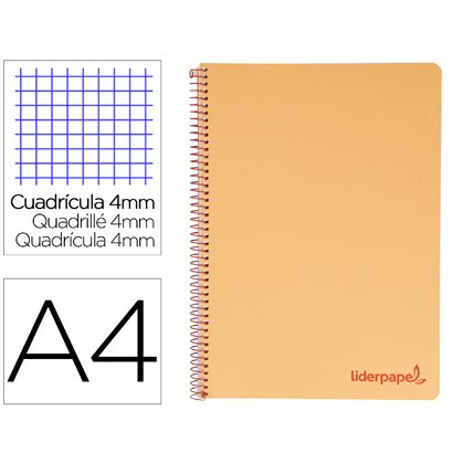 Cuaderno espiral liderpapel a4 wonder tapa plastico 80h 90gr cuadro 4mm con margen color naranja