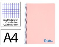 Cuaderno espiral liderpapel a4 wonder tapa plastico 80h 90gr cuadro 4mm con margen color rosa