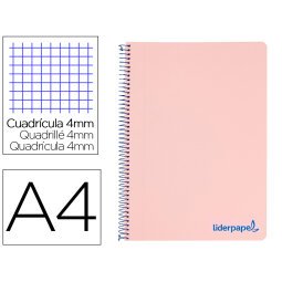 Cuaderno espiral liderpapel a4 wonder tapa plastico 80h 90gr cuadro 4mm con margen color rosa