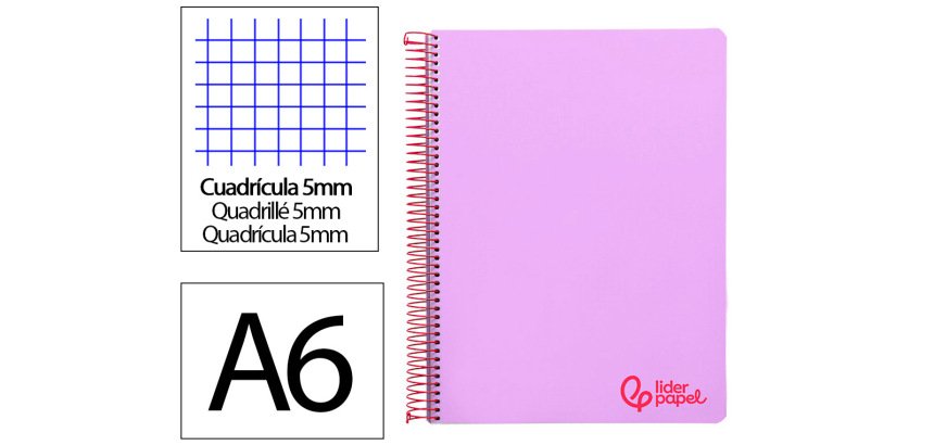 Cuaderno espiral liderpapel a6 micro wonder tapa plastico 120h 90 gr cuadro 5mm 4 bandas color violeta
