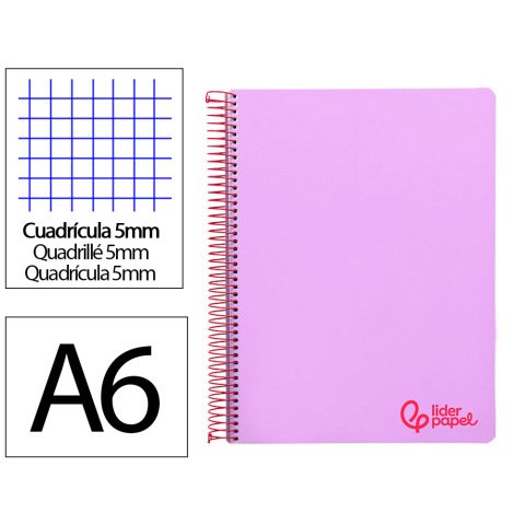 Cuaderno espiral liderpapel a6 micro wonder tapa plastico 120h 90 gr cuadro 5mm 4 bandas color violeta