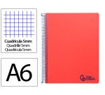 Cuaderno espiral liderpapel a6 micro wonder tapa plastico 120h 90 gr cuadro 5mm 4 bandas color rojo