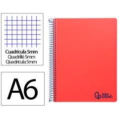 Cuaderno espiral liderpapel a6 micro wonder tapa plastico 120h 90 gr cuadro 5mm 4 bandas color rojo