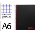 Cuaderno espiral liderpapel a6 micro wonder tapa plastico 120h 90 gr cuadro 5mm 4 bandas color negro