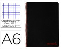 Cuaderno espiral liderpapel a6 micro wonder tapa plastico 120h 90 gr cuadro 5mm 4 bandas color negro