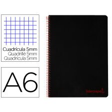 Cuaderno espiral liderpapel a6 micro wonder tapa plastico 120h 90 gr cuadro 5mm 4 bandas color negro