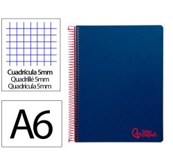 Cuaderno espiral liderpapel a6 micro wonder tapa plastico 120h 90 gr cuadro 5mm 4 bandas color azul marino