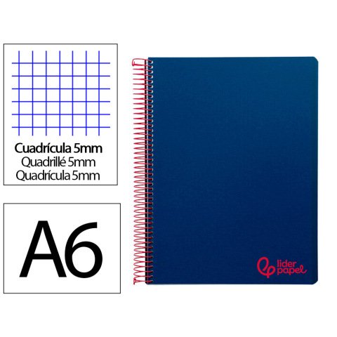 Cuaderno espiral liderpapel a6 micro wonder tapa plastico 120h 90 gr cuadro 5mm 4 bandas color azul marino
