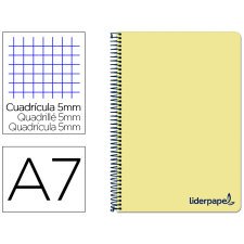 Cuaderno espiral liderpapel a7 micro wonder tapa plastico 100h 90 gr cuadro 5mm 4 bandas color amarillo