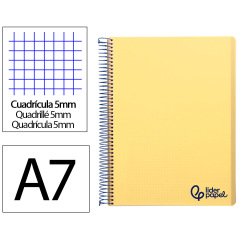 Cuaderno espiral liderpapel a7 micro wonder tapa plastico 100h 90gr cuadro 5mm 4 bandas color amarillo