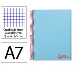 Cuaderno espiral liderpapel a7 micro wonder tapa plastico 100h 90gr cuadro 5mm 4 bandas color celeste