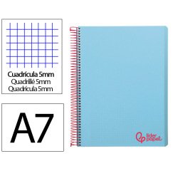 Cuaderno espiral liderpapel a7 micro wonder tapa plastico 100h 90gr cuadro 5mm 4 bandas color celeste