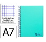 Cuaderno espiral liderpapel a7 micro wonder tapa plastico 100h 90gr cuadro 5mm 4 bandas color verde pastel turquesa