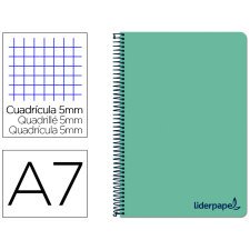 Cuaderno espiral liderpapel a7 micro wonder tapa plastico 100h 90 gr cuadro 5mm 4 bandas color verde