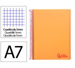 Cuaderno espiral liderpapel a7 micro wonder tapa plastico 100h 90gr cuadro 5mm 4 bandas color naranja