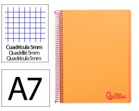 Cuaderno espiral liderpapel a7 micro wonder tapa plastico 100h 90gr cuadro 5mm 4 bandas color naranja