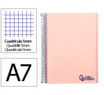 Cuaderno espiral liderpapel a7 micro wonder tapa plastico 100h 90gr cuadro 5mm 4 bandas color rosa