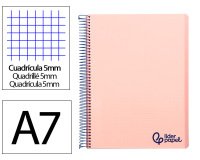 Cuaderno espiral liderpapel a7 micro wonder tapa plastico 100h 90gr cuadro 5mm 4 bandas color rosa