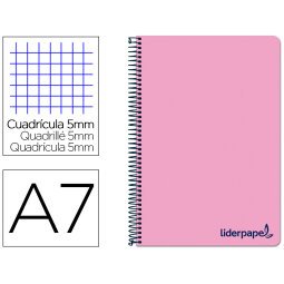 Cuaderno espiral liderpapel a7 micro wonder tapa plastico 100h 90 gr cuadro 5mm 4 bandas color rosa