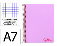 Cuaderno espiral liderpapel a7 micro wonder tapa plastico 100h 90gr cuadro 5mm 4 bandas color violeta