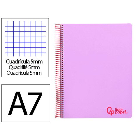 Cuaderno espiral liderpapel a7 micro wonder tapa plastico 100h 90gr cuadro 5mm 4 bandas color violeta