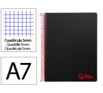 Cuaderno espiral liderpapel a7 micro wonder tapa plastico 100h 90gr cuadro 5mm 4 bandas color negro