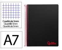 Cuaderno espiral liderpapel a7 micro wonder tapa plastico 100h 90gr cuadro 5mm 4 bandas color negro