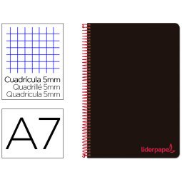 Cuaderno espiral liderpapel a7 micro wonder tapa plastico 100h 90 gr cuadro 5mm 4 bandas color negro