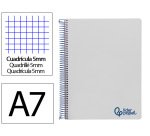 Cuaderno espiral liderpapel a7 micro wonder tapa plastico 100h 90gr cuadro 5mm 4 bandas color gris