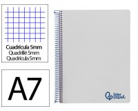 Cuaderno espiral liderpapel a7 micro wonder tapa plastico 100h 90gr cuadro 5mm 4 bandas color gris