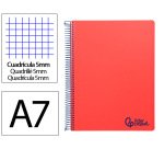 Cuaderno espiral liderpapel a7 micro wonder tapa plastico 100h 90gr cuadro 5mm 4 bandas color rojo