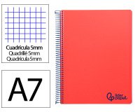Cuaderno espiral liderpapel a7 micro wonder tapa plastico 100h 90gr cuadro 5mm 4 bandas color rojo