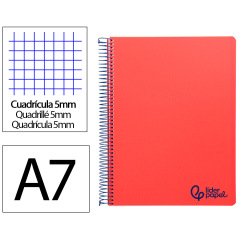 Cuaderno espiral liderpapel a7 micro wonder tapa plastico 100h 90gr cuadro 5mm 4 bandas color rojo