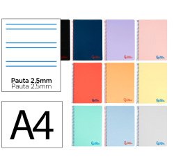 Cuaderno espiral liderpapel a4 wonder tapa plastico 80h 90gr pauta estrecha 2,5mm con margen colores surtidos