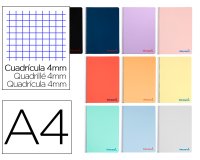 Cuaderno espiral liderpapel a4 wonder tapa plastico 80h 90gr cuadro 4mm con margen colores surtidos