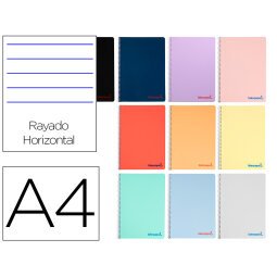 Cuaderno espiral liderpapel a4 wonder tapa plastico 80h 90gr rayado horizontal con margen colores surtidos