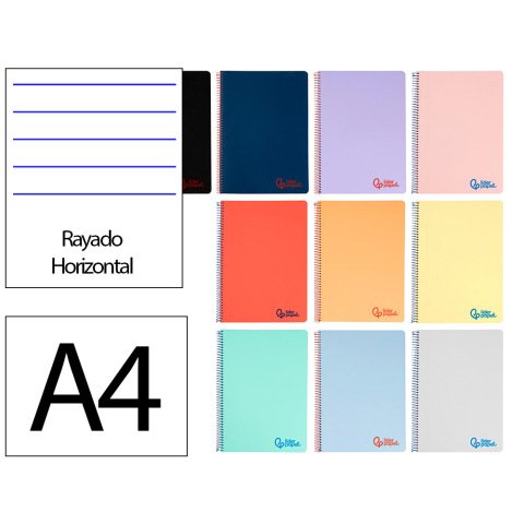 Cuaderno espiral liderpapel a4 wonder tapa plastico 80h 90gr rayado horizontal con margen colores surtidos