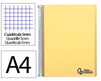 Cuaderno espiral liderpapel a4 micro wonder tapa plastico 120h 90gr cuadro 5mm 5 banda 4 taladros color amarillo