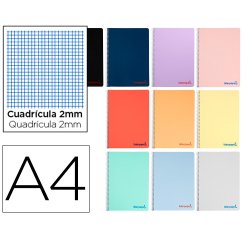 Cuaderno espiral liderpapel a4 wonder tapa plastico 80h 90gr milimetrado 2mm con margen colores surtidos